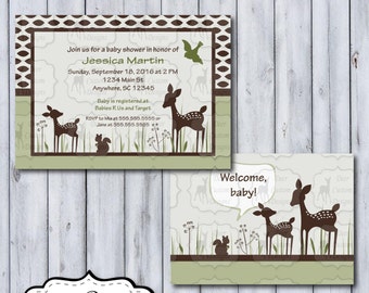 Willow Deer Baby Shower Invitation | Willow Nursery by Kidsline | Printable or Printed | Willow Deer Squirrel Woodland Forest Boy Girl