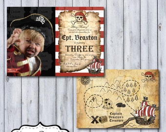 Pirate Birthday Invitation | Any Birthday | Photo Pirate Birthday Invite | Printed or Printable | First Second Third | Skull Treasure Map