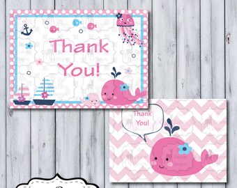 Splish Splash Thank You Cards | Splish Splash Nursery by Lambs & Ivy | DIY Printable | Personal Use Only | Whales Fish Anchors Nautical