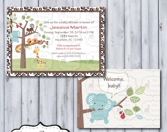 Aangepaste Treetop Buddies Baby Shower Uitnodiging | Tree Top Buddies Kwekerij door Lambs & Ivy | Afdrukbare of bedrukte | Jungle Safari Olifant Leeuw