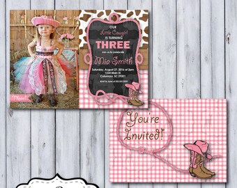 Cowgirl Birthday Invitation | ANY Birthday | Western Birthday Chalkboard Photo Invite | Printable or Printed | Personal Use Only | Horse