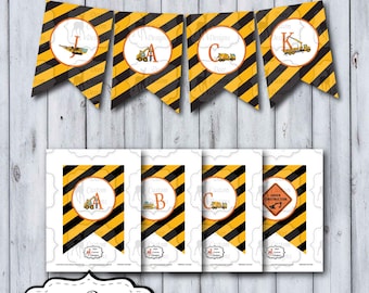 Construction Birthday Banner | Construction Banner | Construction Bunting Banner | Diggers Trucks Construction Site Vehicles