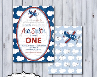 Airplane Birthday Invite | Time Flies Birthday Invitation | First Birthday | Any Birthday | DIY Printable | Boy Red Blue Planes