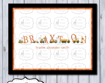 Personalized Construction Boy's Wall Art | Construction Wall Art | Printed or DIY Printable | Diggers Trucks Construction Site Vehicles