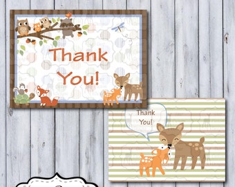 Woodland Tales Thank You Cards | Woodland Tales Nursery by Lambs & Ivy | DIY Printable | Postcard or Folded | Instant Download | Forest Deer