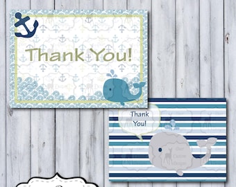 Whales and Waves Thank You Cards | Whales and Waves Nursery | DIY Printable | Postcard or Folded | Instant Download | Whales Waves Nautical