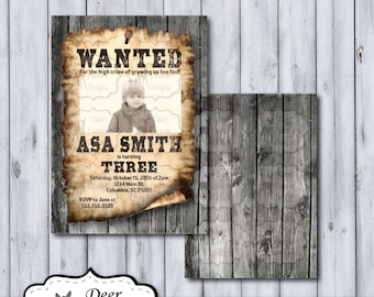 Wanted Poster Birthday Invitation | Any Birthday | Western Theme Photo Birthday Invite | Printed or Printable | Wanted Birthday Poster