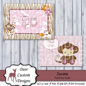 Tarjetas de agradecimiento Jacana / Vivero Jacana / DIY imprimible / Sólo uso personal / Descarga instantánea / Mono Cebra Hipopótamo Jirafa Niña Baby Shower