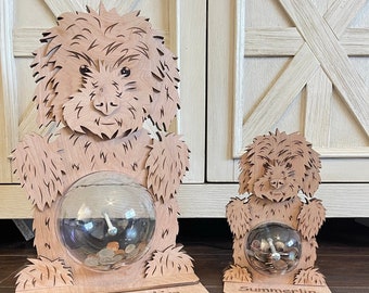 Goldendoodle Dog Piggy Bank | Wood Coin Bank with Clear Ball for Belly | Fun Animal Bank Table Top Decor | Kid Birthday or Baby Shower Gift