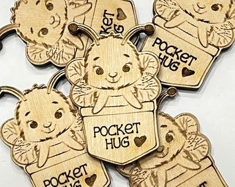 Bee Pocket Hug Laser Ready Cut File for Glowforge or Other Lasers | SVG and PDF Digital Cut File | Cute Pocket Pal Token Engraving File