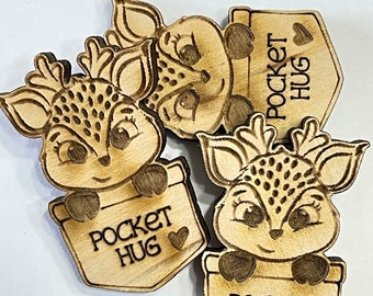 Deer Pocket Hug Laser Ready Cut File for Glowforge or Other Lasers | SVG and PDF Digital Cut File | Cute Pocket Pal Token Engraving File