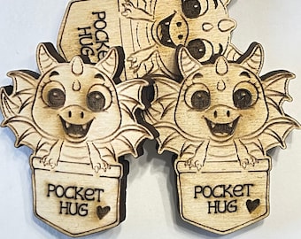 Dragon Pocket Hug Laser Ready Cut File for Glowforge or Other Lasers | SVG and PDF Digital Cut File | Cute Pocket Pal Token Engraving File