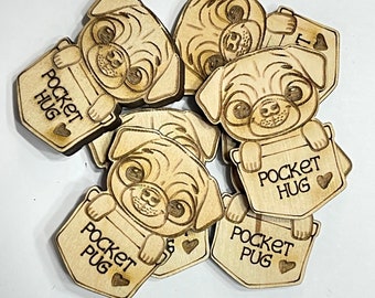 Pug Dog Pocket Hug Laser Ready Cut File for Glowforge or Other Lasers | SVG and PDF Digital Cut File | Cute Pocket Pal Token Engraving File