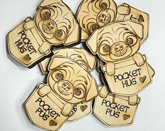 Pug Dog Pocket Hug Laser Ready Cut File for Glowforge or Other Lasers | SVG and PDF Digital Cut File | Cute Pocket Pal Token Engraving File