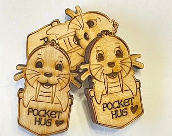 Walrus Pocket Hug Laser Ready Cut File for Glowforge or Other Lasers | SVG and PDF Digital Cut File | Cute Pocket Pal Token Engraving File