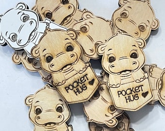 Hippo Pocket Hug Laser Ready Cut File for Glowforge or Other Lasers | SVG and PDF Digital Cut File | Cute Pocket Pal Token Engraving File