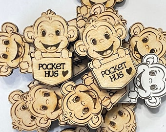 Monkey Pocket Hug Laser Ready Cut File for Glowforge or Other Lasers | SVG and PDF Digital Cut File | Cute Pocket Pal Token Engraving File