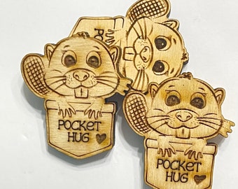 Beaver Pocket Hug Laser Ready Cut File for Glowforge or Other Lasers | SVG and PDF Digital Cut File | Cute Pocket Pal Token Engraving File