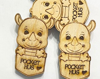 Rhino Pocket Hug Laser Ready Cut File for Glowforge or Other Lasers | SVG and PDF Digital Cut File | Cute Pocket Pal Token Engraving File