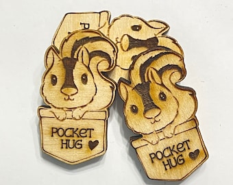 Chipmunk Pocket Hug Laser Ready Cut File for Glowforge or Other Lasers | SVG and PDF Digital Cut File | Cute Pocket Pal Token Engraving File