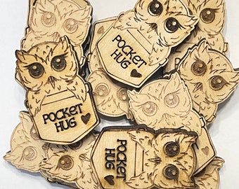 Owl Pocket Hug Laser Ready Cut File for Glowforge or Other Lasers | SVG and PDF Digital Cut File | Cute Pocket Pal Token Engraving File