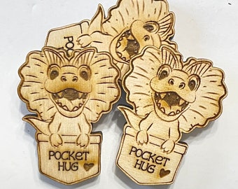 Dilophosaurus Dinosaur Pocket Hug Laser Ready Cut File for Glowforge or Other Lasers | Pocket Pal Token SVG PDF Digital Engraving Laser File