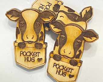 Cow Pocket Hug Laser Ready Cut File for Glowforge or Other Lasers | SVG and PDF Digital Cut File | Cute Pocket Pal Token Engraving File
