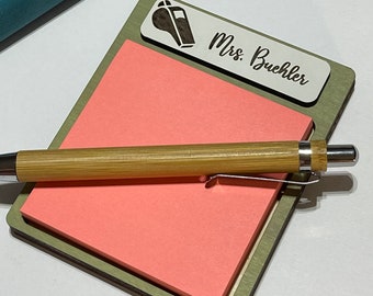 Personalized Teacher Sticky Note Holder | Laser Engraved Teacher Appreciation or Back to School Gift for Teachers or Educators