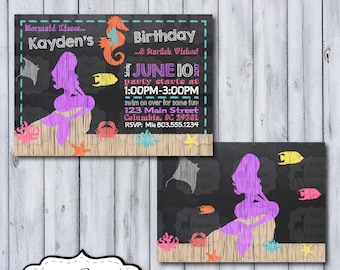 Mermaid Birthday Invitation | Under the Sea Chalkboard Birthday Invite | Mermaid Invitation | Mermaid Birthday Party | Under the Sea Party