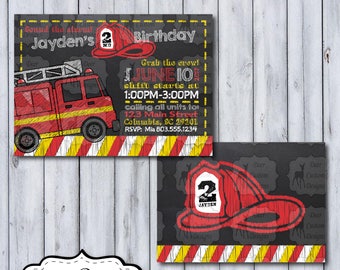 Firefighter Birthday Invitation | Fireman Chalkboard Birthday Invite | Chalkboard Firetruck Party | Fire Truck | Fire Fighter | Fire Man
