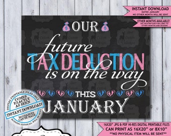 Tax Deduction Chalkboard Pregnancy Announcement Photo Prop | Tax Season Baby Reveal Printable Poster | January Instant Download Sign