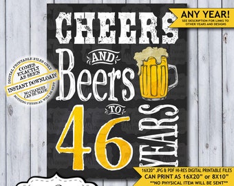 Cheers and Beers to 46 Years Chalkboard Poster | Instant Download Man's 46th Birthday Beer Sign | Poster Only