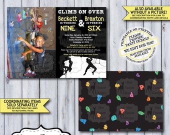 Rock Climbing Birthday Invitation | Boy, Girl, or Twin Indoor Climbing Birthday Invite | Photo Mountain Adventure Printable or Printed