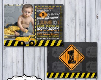 Construction Birthday Invitation | Construction Chalkboard Photo Birthday Invite | Any Birthday | Chalkboard Construction Party | Dumptruck