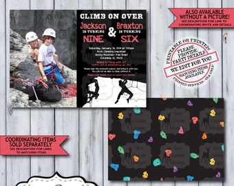 Rock Climbing Birthday Invitation | Boy, Girl, or Twin Indoor Climbing Birthday Invite | Photo Mountain Adventure Printable or Printed