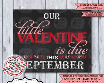 Our Little Valentine Chalkboard Pregnancy Announcement Photo Prop | Valentine Baby Reveal Printable Poster | September Instant Download Sign
