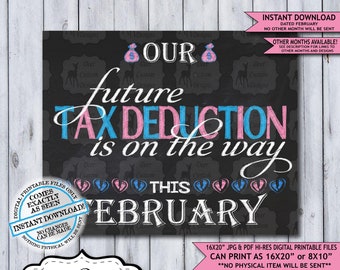 Tax Deduction Chalkboard Pregnancy Announcement Photo Prop | Tax Season Baby Reveal Printable Poster | February Instant Download Sign