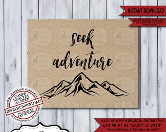 Seek Adventure Lumberjack Nursery Wall Art Poster | Instant Download Rustic Mountain Wilderness Plaid Flannel Sign for a Boy Nursery