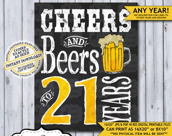 Cheers and Beers 21 Years | 21st Birthday Poster | Cheers to 21 | Cheers Birthday | Chalkboard Birthday Poster | Beer Sign | Man's Birthday