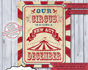 Circus Pregnancy Announcement | Photo Prop | Pregnancy Poster | Baby Reveal | Carnival Pregnancy Sign | New Baby | Expecting | December