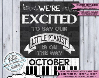 Little Pianist Chalkboard Pregnancy Announcement Photo Prop | Musical Musician Baby Reveal Printable Poster | October Instant Download Sign