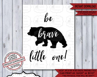 Be Brave Little One Lumberjack Nursery Wall Art Poster | Instant Download Bear Rustic Woodland Wilderness Plaid Sign for a Boy Nursery