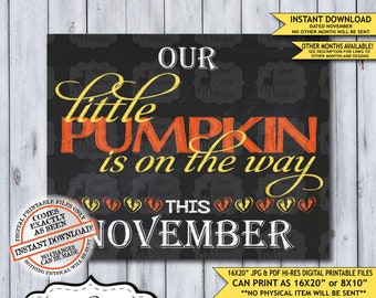 Little Pumpkin Chalkboard Pregnancy Announcement Photo Prop | Fall Halloween Baby Reveal Printable Poster | November Instant Download Sign