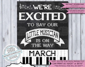 Little Musician Chalkboard Pregnancy Announcement Photo Prop | Musical Pianist Baby Reveal Printable Poster | March Instant Download Sign