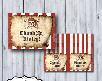 Pirate Thank You Notes | Pirate Note Cards | Pirate Birthday Party | Boy's Thank You Notes | Instant Download | Printable | Ahoy Matey Notes