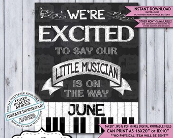 Little Musician Chalkboard Pregnancy Announcement Photo Prop | Musical Pianist Baby Reveal Printable Poster | June Instant Download Sign