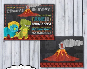 Dinosaur Birthday Invitation | Any Birthday | Dino Chalkboard Birthday Invite | Printed or Printable | First Second Third | T-Rex Triceratop