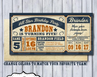 Football Birthday Ticket | Football Invitation | Football Birthday Invitation | Vintage Football Ticket Invite | All Star Birthday Football