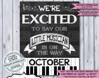 Little Musician Chalkboard Pregnancy Announcement Photo Prop | Musical Pianist Baby Reveal Printable Poster | October Instant Download Sign