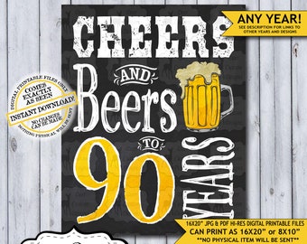 Cheers and Beers 90 Years | 90th Birthday Poster | Cheers to 90 | Cheers Birthday | Chalkboard Birthday Poster | Beer Sign | Man's Birthday